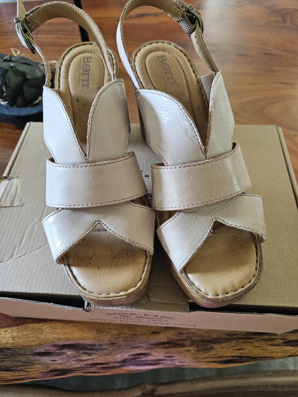 Born Women's Nude Leather Wedge Sandals